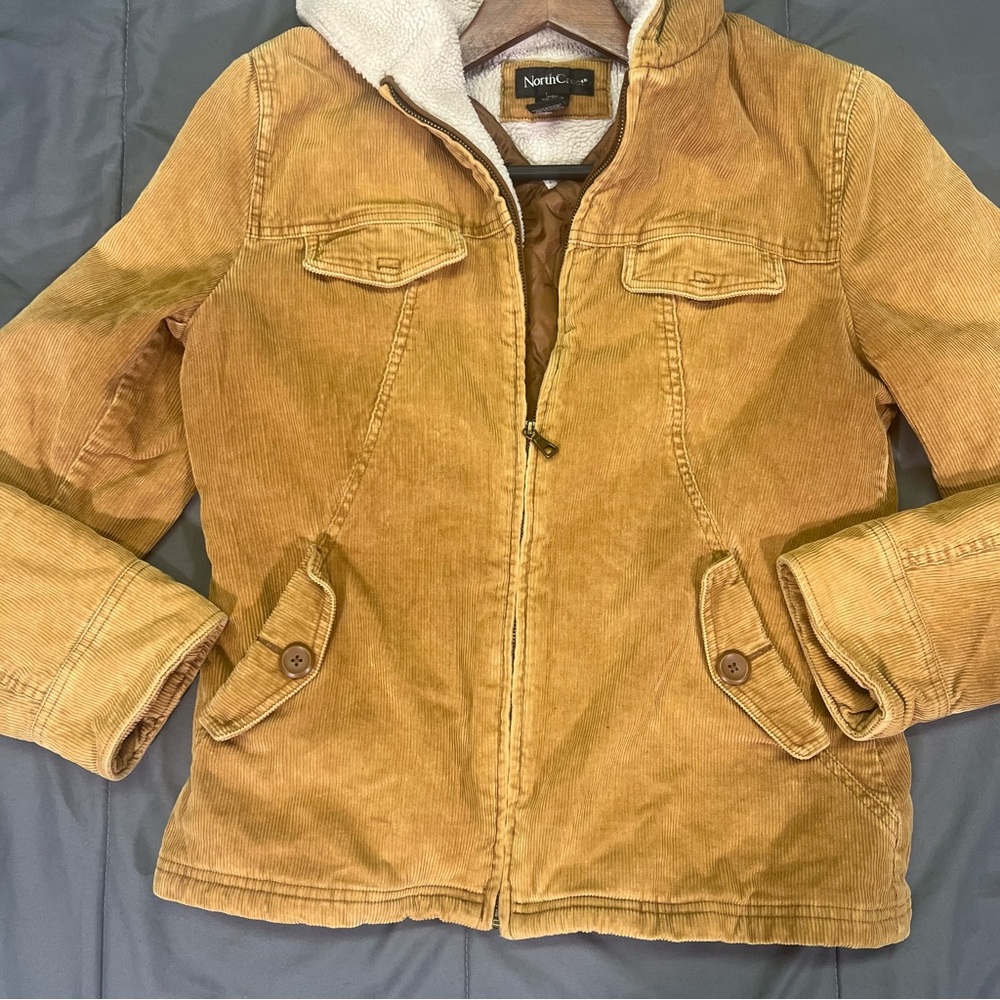 Vtg 80s 90s Y2K Faux Sherpa Lined Corduroy Trucker Jacket Womens M Tan Retro - Picture 2 of 7